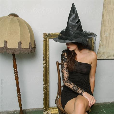 Attractive Brunette Wearing Witch Costume For Halloween By Aleksandra Jankovic Halloween