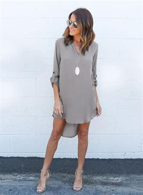 The Dress Is Featuring V Neck Long Sleeve Solid Color And High Low