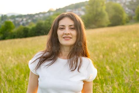 Dreamy Pensive Year Old Brunette Woman In Nature The Concept Of Unity With Nature Feminine