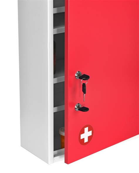 Adirmed Red Steel Large Wall Mount Dual Lock Medical Security Medicine