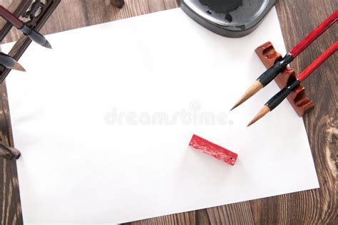 Overlooking The Four Treasures Of Study On The Desk Stock Image Image