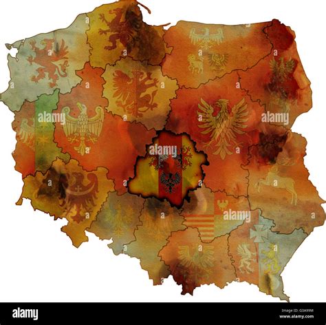 Grunge Map Of Provinces In Poland With Lodzkie Most Visible Stock Photo