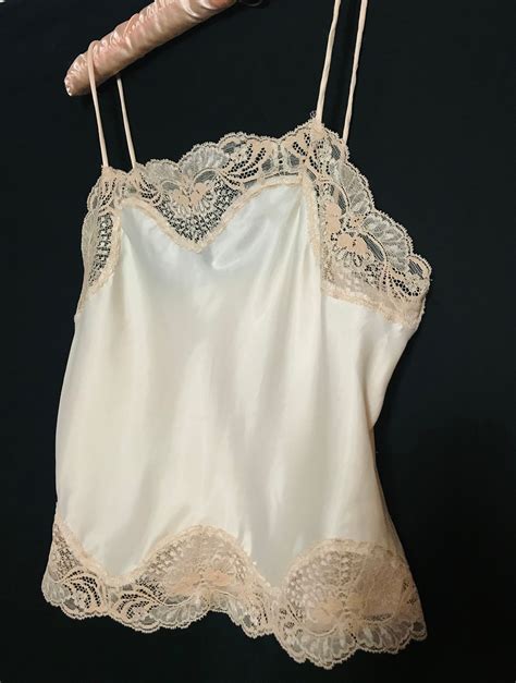 Vintage S Olga Silky Camisole With Lace Trim Pink Cream Size Etsy