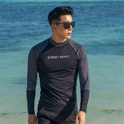 Sailbee Mens Uv Protect Surfing Rash Guard Long Sleeve Swimsuit Rashguard Surf Shirt M008