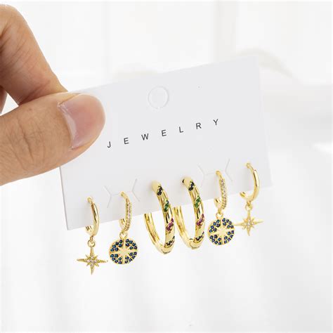 Cubic Zircon Rainbow Circle Round Hoop Earings Set... – Grandado