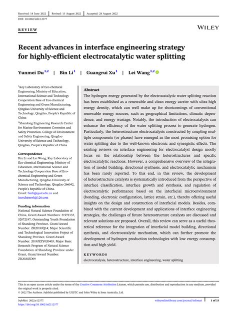 Pdf Recent Advances In Interface Engineering Strategy For Highly