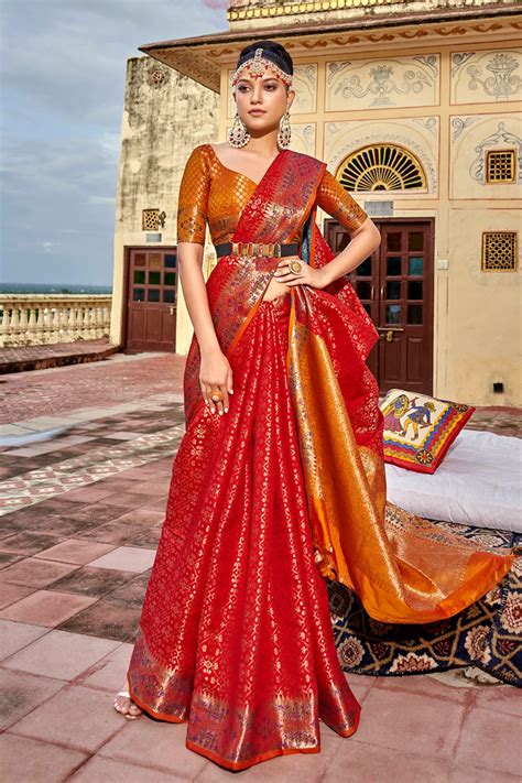 Woven Soft Patola Silk Saree In Red Ucchal Fashion