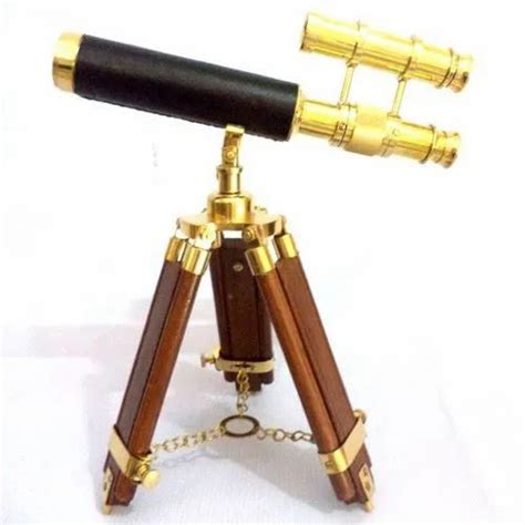 Nautical Vintage Telescope Wooden Tripod Collectible Brass Finish