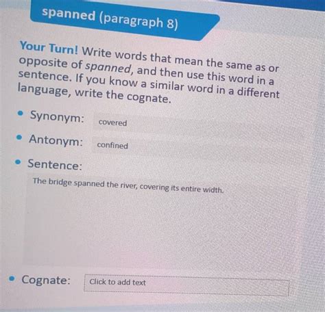 Solved Spanned Paragraph 8 Your Turn Write Words That Mean The Same