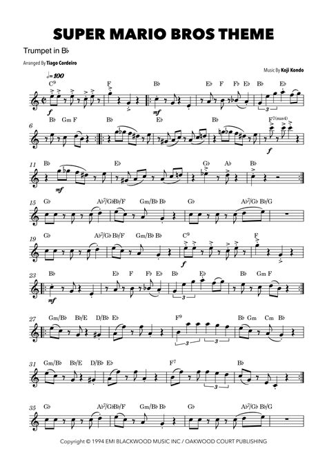 Super Mario Bros Theme Arr Tiago Cordeiro By Koji Kondo Sheet Music