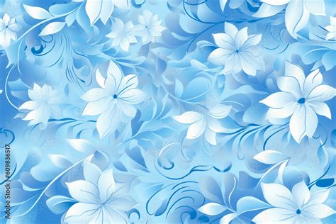 Sky blue light sky blue seamless flower pattern combined with a soft sky blue gradient, AI ...