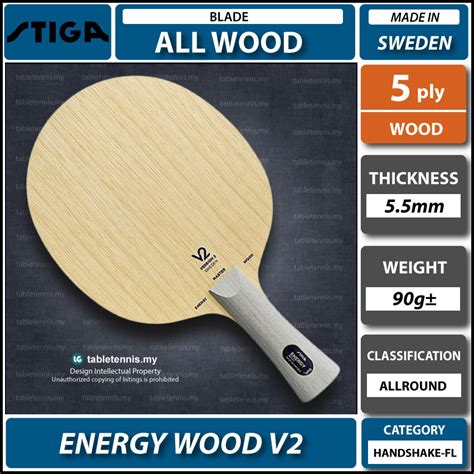 Stiga Blade Energy Wood V Wrb Fl All Wood Table Tennis Blade Paddle