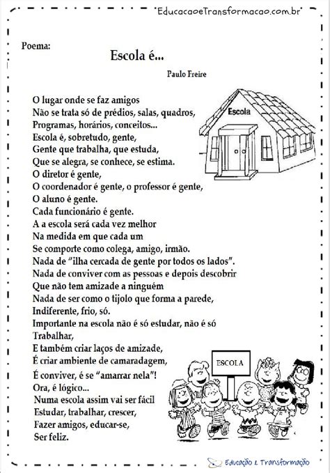 Poemas para o Dia da Escola Escola é Educação e Transformação