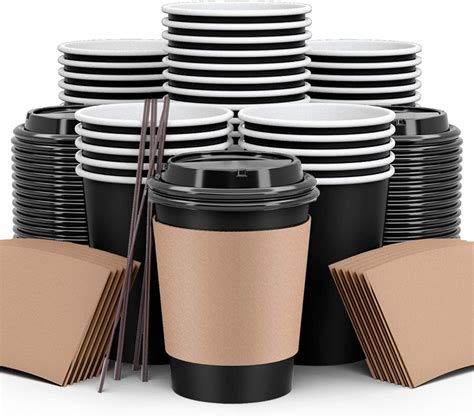 Oz Disposable Insulated Paper Coffee Cups With Lids Straws And