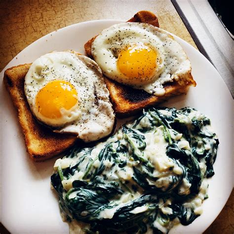 Homemade Fried Eggs And Creamed Spinach Rfood