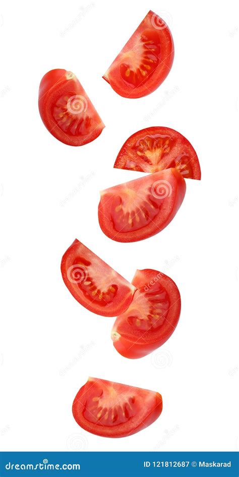 Falling Flying Tomato Isolated On White Background Stock Image