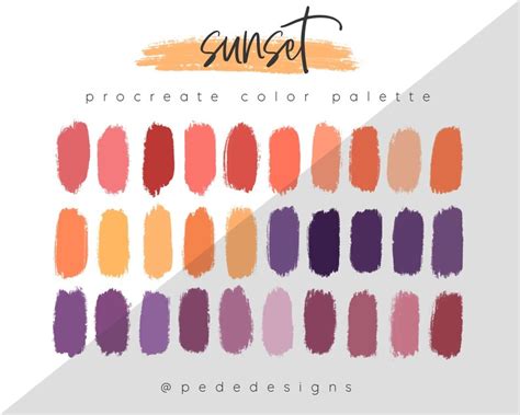 Sunset Procreate Color Palette Color Swatches Ipad Etsy