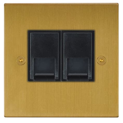 Focus Sb Horizon Square Corners Nhsb252b 2 Gang Slave Telephone Socket In Satin Brass With