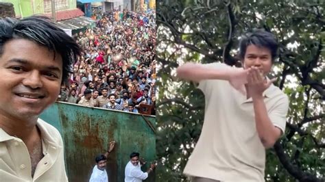 Clean Shaven Vijay Waves At Fans From Sets Of The Greatest Of All Time