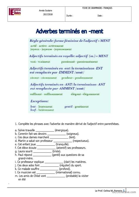 40 Adverbes Français Fle Fiches Pedagogiques Pdf And Doc