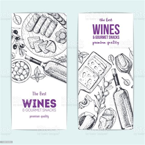 Wines And Gourmet Snacks Banner Collection Gourmet Food Set Vector