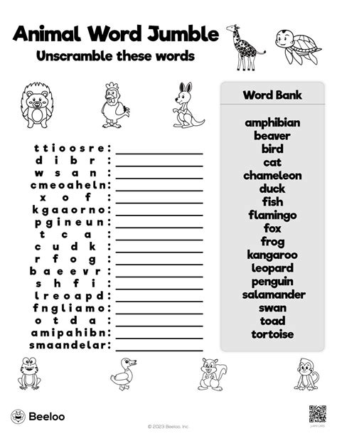 Animal Themed Word Scrambles • Beeloo Printable Crafts And Activities