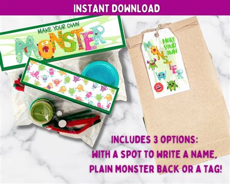 Printable Make Your Own Monster Bag Topper Monster Party Etsy