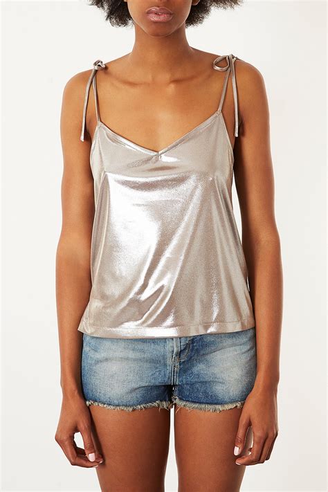 Lyst Topshop Silver Metallic Cami Top In Metallic