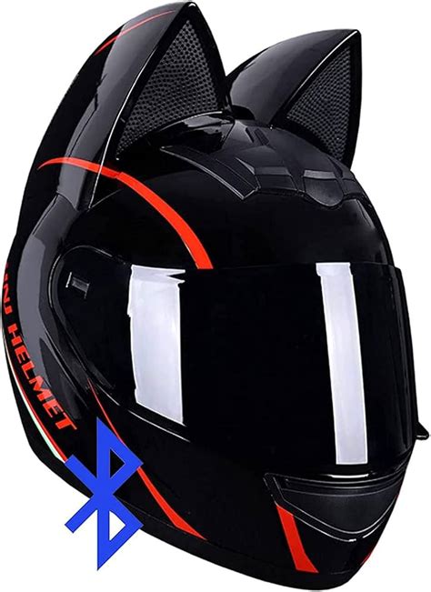 Bluetooth Cat Ear Motorcycle Helmet Full Face Dot Certified