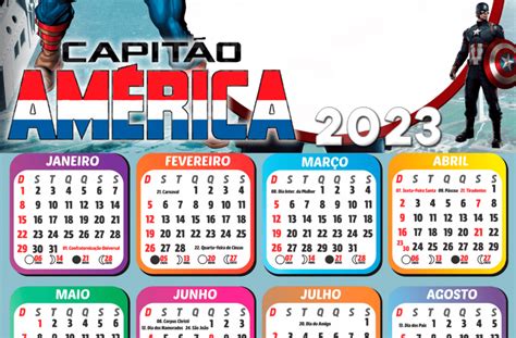 Calendário 2023 Feliz Aniversário Capitão América Moldura Colagem De