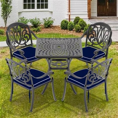 Runesay 5 Piece Set Of Cast Aluminum Patio Outdoor Dining Set With