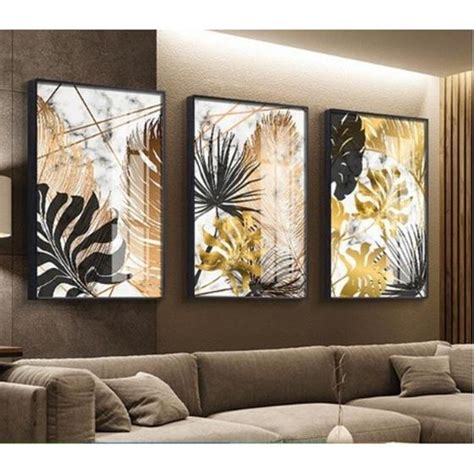 Quadro decorativo 3 peças 40x60 Estilo escandinavo Folha de Ouro