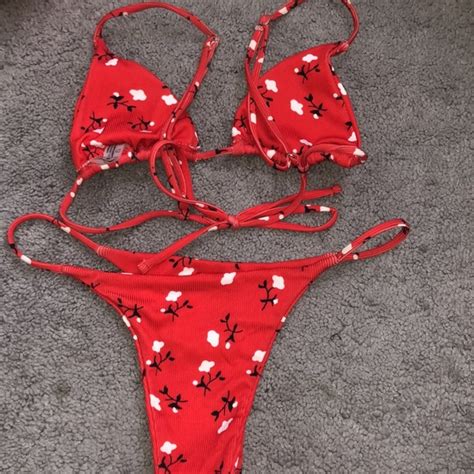 Zaful Swim Red Patterned Bikini Cheeky Size Small Poshmark