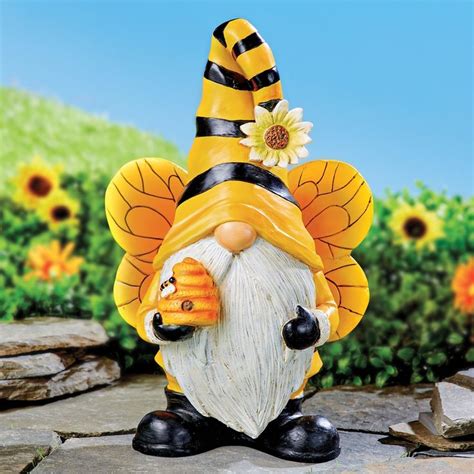 Hand Painted Outdoor Bumblebee Garden Gnome Statue Collections Etc