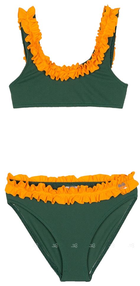 J V Bikini Niña Volante Fruncido Naranja Verde Missbaby