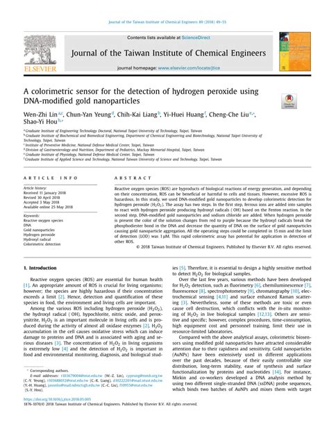 Pdf A Colorimetric Sensor For The Detection Of Hydrogen Peroxide