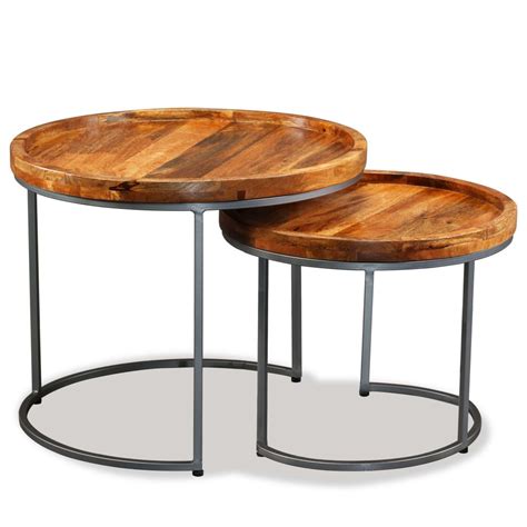 Mesa de apoio 2 pcs madeira de mangueira maciça Art Planet