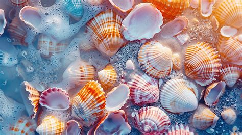 Abstract Natural Background Colorful Seashells On Sea Coast Seashells