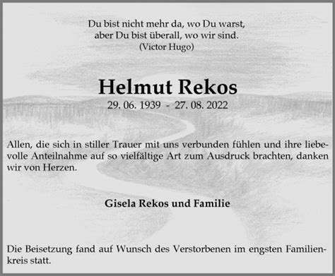 Traueranzeigen Von Helmut Rekos Trauer In Nrw De