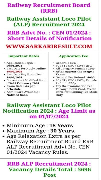 New Job Railway Recruitment Board Rrb Assistant Loco Pilot Alp Cen 01