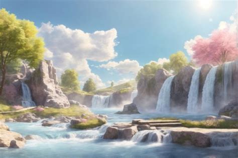 Pastel Waterfall Landscape Background Graphic By Forhadx5 · Creative