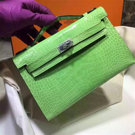 Wholesale Hermes Green Crocodile Skin Mini Kelly Bag Womens Tote Bag