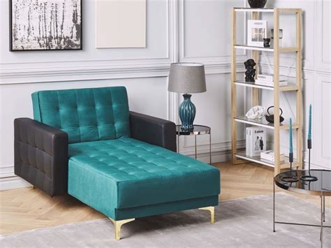 Chaise Longue En Velours Bleu Paon Et Noir Aberdeen 263703 Conforama