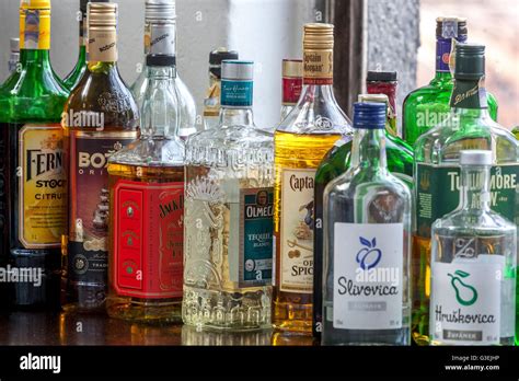 Alcohol bottles of hard liquor Stock Photo - Alamy