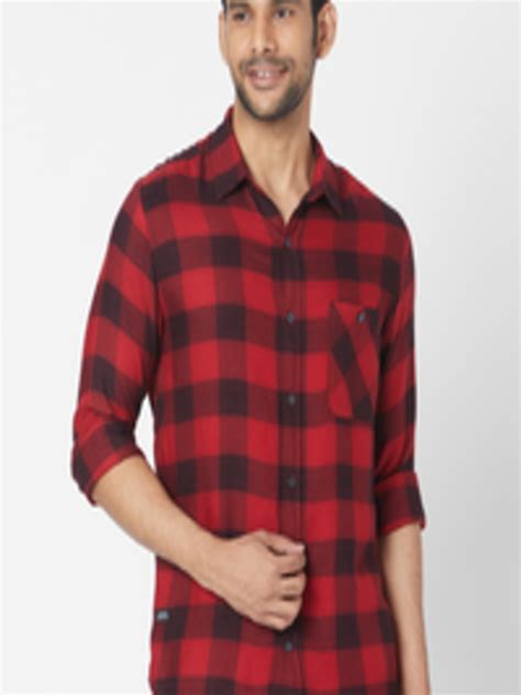 Buy Mufti Men Red Slim Fit Checked Casual Shirt Shirts For Men