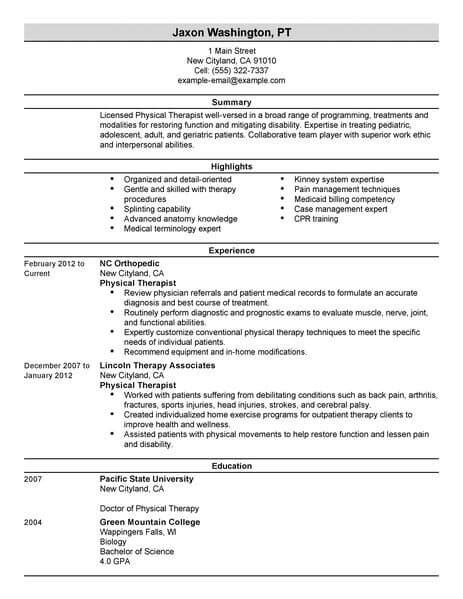 Best Physical Therapist Resume Example From Professional Resume Writing Service