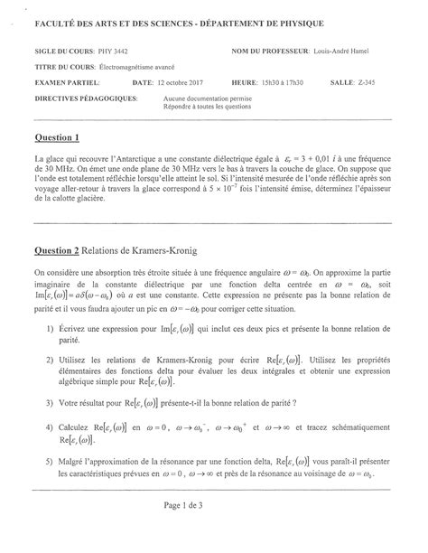 Examen Intra Facult Des Arts Et Des Sciences D Partement De