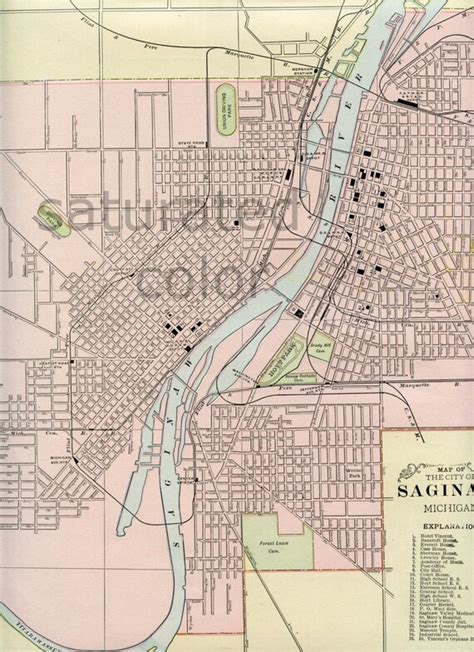 Items Similar To Saginaw Michigan Original 1888 Antique City Street Map