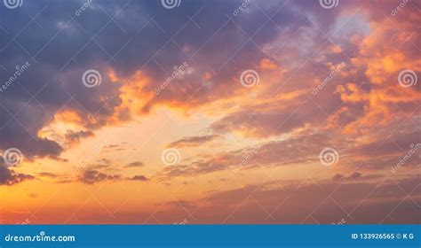 Colorful Vibrant Dramatic Sky With Purple To Orange Clouds Sunset Time Stock Image Image Of