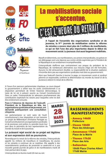 Mardi 28 mars nouvelle journée de mobilisation en Haute Savoie contre